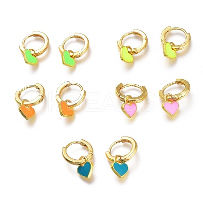 Brass Enamel Huggie Hoop Earrings KK-A150-10G-RS-1