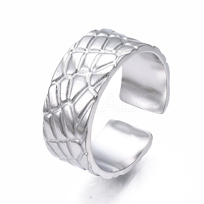 Non-Tarnish 304 Stainless Steel Textured Open Cuff Ring RJEW-T023-38P-1