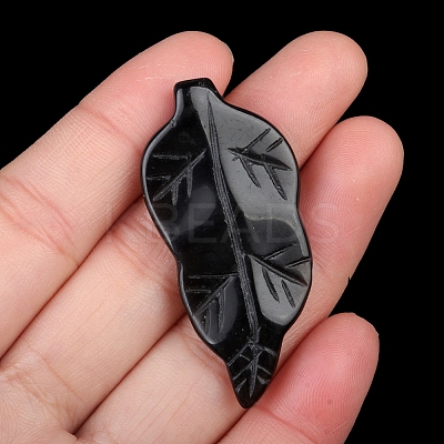 Natural Obsidian Carved Healing Leaf Stone PW-WG31545-12-1