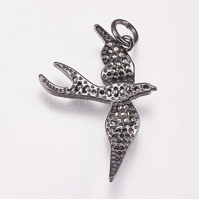 Brass Micro Pave Cubic Zirconia Bird Pendants ZIRC-A009-36B-1