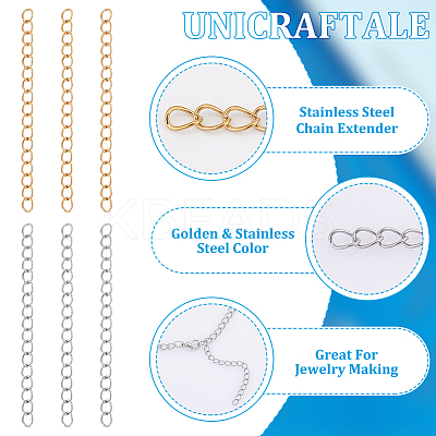 100Pcs 2 Colors 304 Stainless Steel Chain Extender STAS-UN0060-92-1