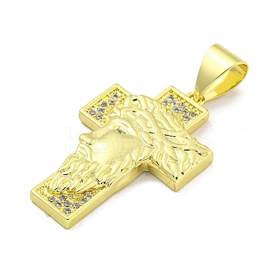 Rack Plating Brass Micro Pave Clear Cubic Zirconia Pendants KK-B091-25G-1