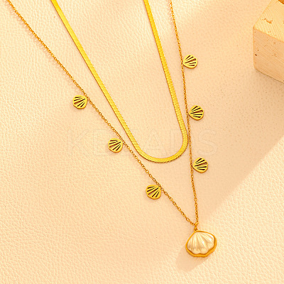 Summer 304 Stainless Steel & White Acrylic Pendant Double Layered Necklaces for Women NJEW-U044-02A-G-1