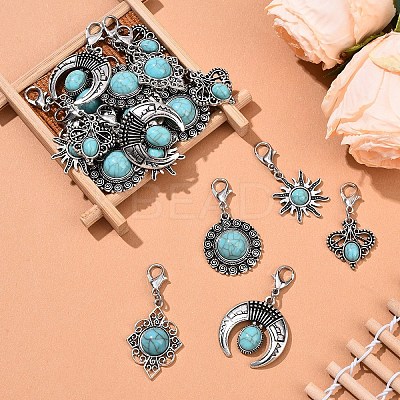 20Pcs 5 Style Alloy Pave Imitation Turquoise Pendant Decorations HJEW-YW00195-1