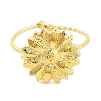 Real 18K Gold Plated 304 Stainless Steel Open Cuff Rings for Women LS-RJEW-B061-02G-09-1