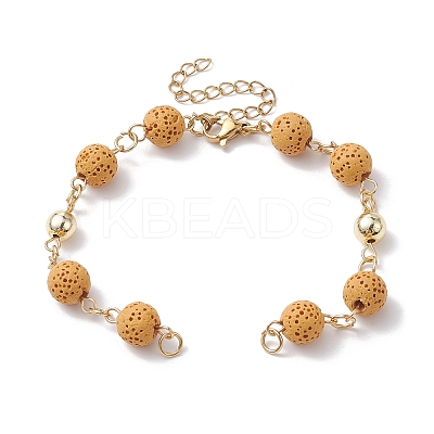 Dyed Natural Lava Rock Round Beaded Chain Bracelet Making AJEW-JB01206-02-1