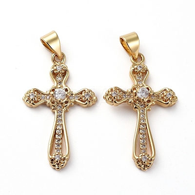Brass Micro Pave Clear Cubic Zirconia Pendants ZIRC-L076-039G-1