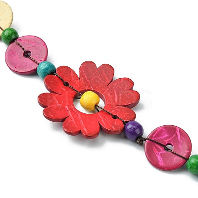 Dyed Natural Coconut Flower & Flat Round Beaded Necklaces NJEW-B088-02-1