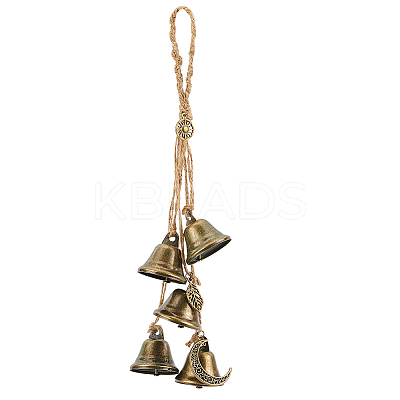 Iron Bell & Alloy Leaf/Sun/Moon Charm Hanging Ornaments HJEW-JM03507-1