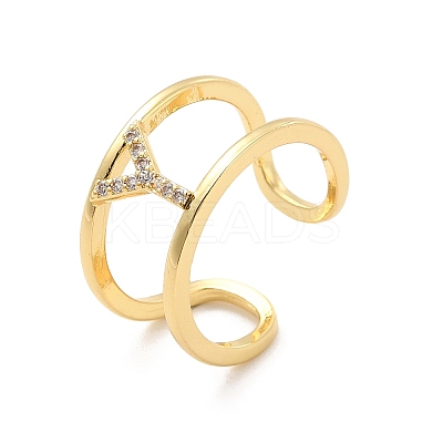 Clear Cubic Zirconia Initial Letter Open Cuff Ring RJEW-A012-01G-Y-1