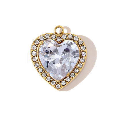304 Stainless Steel Micro Pave Cubic Zirconia Pendants STAS-OY010-83G-1