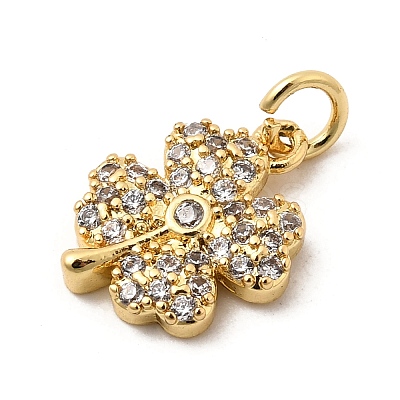 Brass Micro Pave Clear Cubic Zirconia Clover Charms KK-I360-043G-1