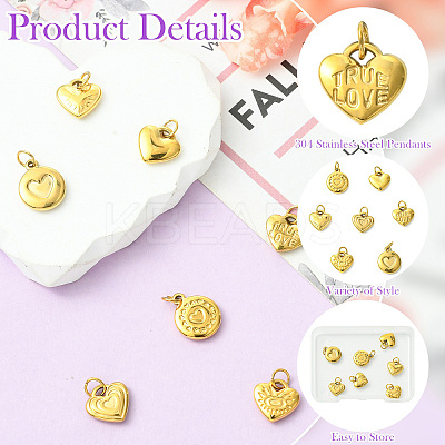 7Pcs 7 Styles 304 Stainless Steel Charms STAS-CJ0003-15-1
