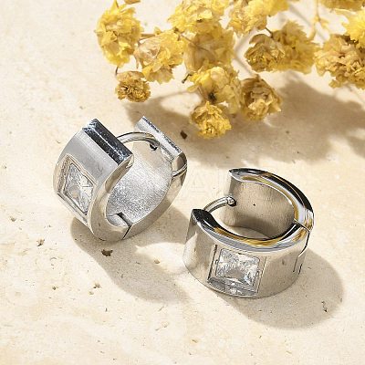 304 Stainless Steel Micro Pave Clear Cubic Zirconia Huggie Hoop Earrings EJEW-C096-55P-1
