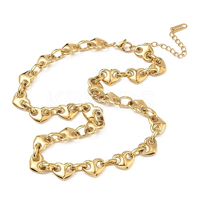 304 Stainless Steel Heart Links Chains Pendant Necklaces for Women NJEW-B150-02G-1