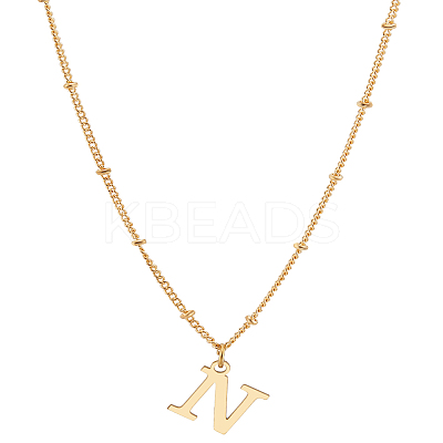 1Pc Brass Chain & 304 Stainless Steel Letter Pendant Necklaces NJEW-LP0001-35N-G-1