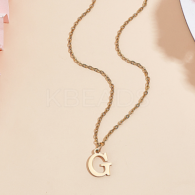 304 Stainless Steel Letter Pendant Necklaces NJEW-LP0001-53G-G-1