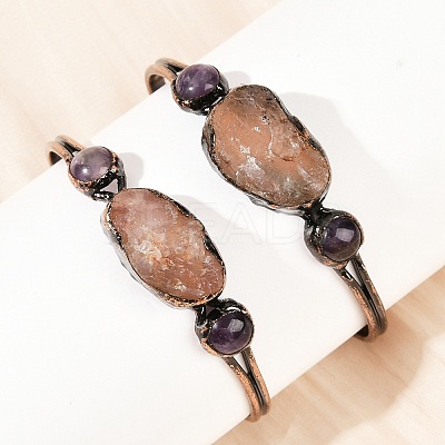 Natural Rose Quartz & Amethyst Cuff Bangles G-B149-16R-06-1