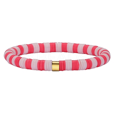 Polymer Clay Heishi Surfer Stretch Bracelet with 304 Stainless Steel Beaded BJEW-SW00109-03-1