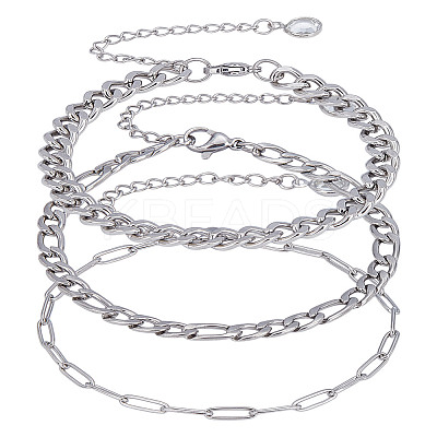 3Pcs 3 Styles Stainless Steel Chains Bracelets for Women BJEW-LP0001-21P-1