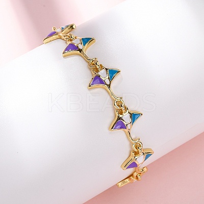 Ocean Theme Brass Cubic Zirconia with Enamel Link Bracelets for Women BJEW-F514-01D-G-1