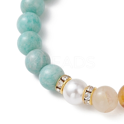 Natural Amazonite& Yellow Hematoid Quartz Beads Stretch Bracelets for Women BJEW-JB13193-02-1