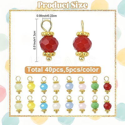 40Pcs 8 Style Glass Pendants PALLOY-YW00165-1