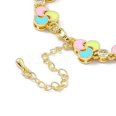 Colorful Enamel Windwill & Cubic Zirconia Link Chain Bracelet BJEW-P288-12G-1