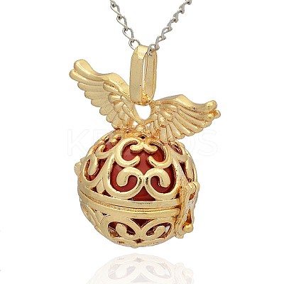 Golden Tone Brass Hollow Round Cage Pendants KK-J234-03G-1