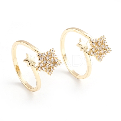 Adjustable Brass Micro Pave Clear Cubic Zirconia Cuff Rings RJEW-F101-19G-1
