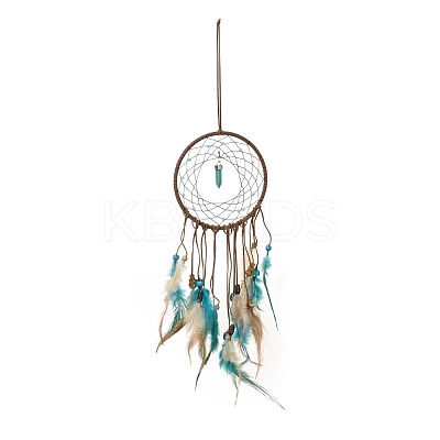 Iron Synthetic Turquoise Woven Web/Net with Feather Pendant Decorations AJEW-B016-02-1