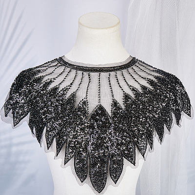 Polyester Glitter Computerized Embroidery Collar Trim DIY-WH20002-206A-1