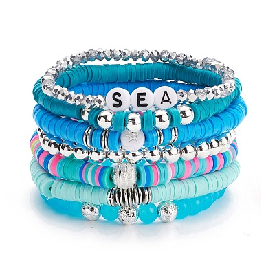 Handmade Polymer Clay Heishi Beads Stretch Bracelets Set BJEW-JB07390-1
