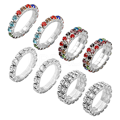 8Pcs 4 Styles Rhinestone Tennis Chains Stretch Ring for Women RJEW-HY0001-07A-1
