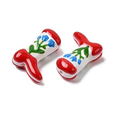 Boot Baking Paint Glass Enamel  Beads LAMP-C020-02O-1