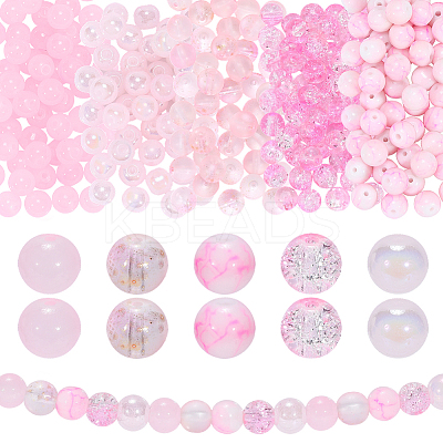300Pcs 5 Styles Baking Paint Crackle Glass Bead Strands CCG-PA0001-07-1