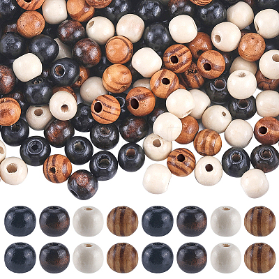 400Pcs 4 Styles Natural Wood Beads WOOD-GF0002-15B-1
