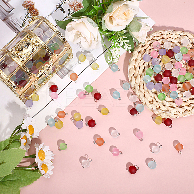 160Pcs Frosted Transparent Glass Charms PALLOY-ME00024-1