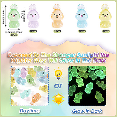 20Pcs 5 Colors Luminous Resin Rabbit Display Ornaments DJEW-TA0001-17-1