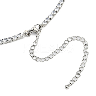 Brass Clear Cubic Zirconia Heart Pendant Strass Chain Necklaces for Women NJEW-U015-10GP-01-1