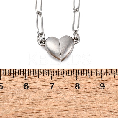 304 Stainless Steel Double-Sided Magnetic Heart Pendant Paperclip Chain Necklaces NJEW-U028-02P-1