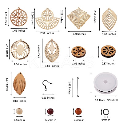 DIY Wood Pendant Drop Earring Making Kit DIY-SZ0007-36-1