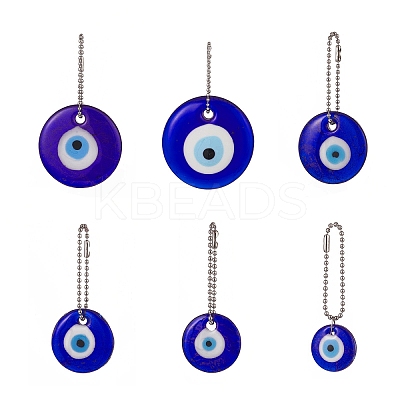 Flat Round with Evil Eye Glass Pendant Decoration HJEW-JM00883-1