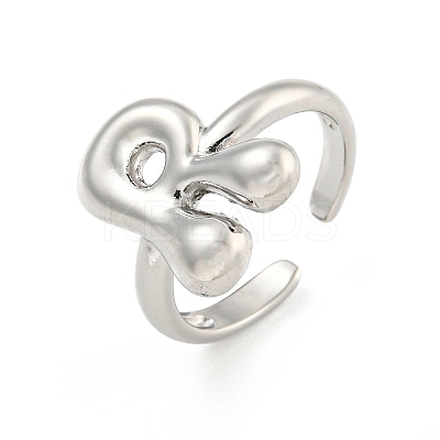Brass Letter Open Cuff Rings for Women RJEW-G313-01R-P-1