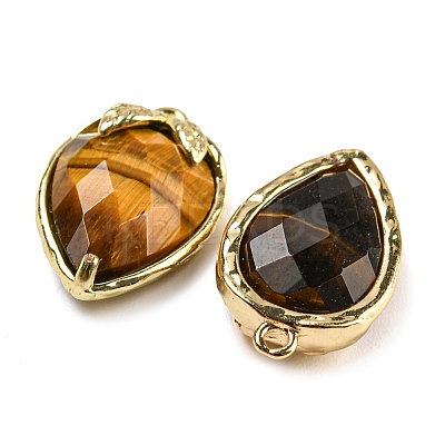 Natural Tiger Eye Faceted Pendants G-M431-06G-11-1