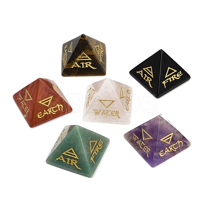 6Pcs Natural Obsidian &  Red Jasper & Amethyst & Tiger Eye & Rose Quartz & Green Aventurine Orgonite Pyramid Display Decorations G-C186-06-1