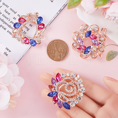 3Pcs 3 Style Colorful Dyed Quartz Flower & Heart Brooch Pins FIND-GF0005-31-1