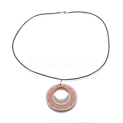 Wood Pendant Necklaces NJEW-JN02326-M-1