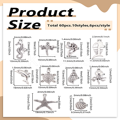 60Pcs 10 Styles Tibetan Style Alloy Pendants FIND-LP0003-15-1