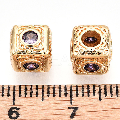 Brass Micro Pave Cubic Zirconia Beads KK-C051-28G-01-1